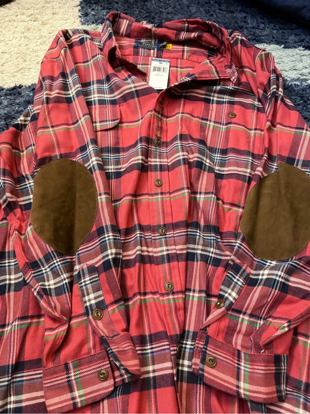 Polo Ralph Lauren Red Plaid Button-Down Shirt with Brown Elbow Patches